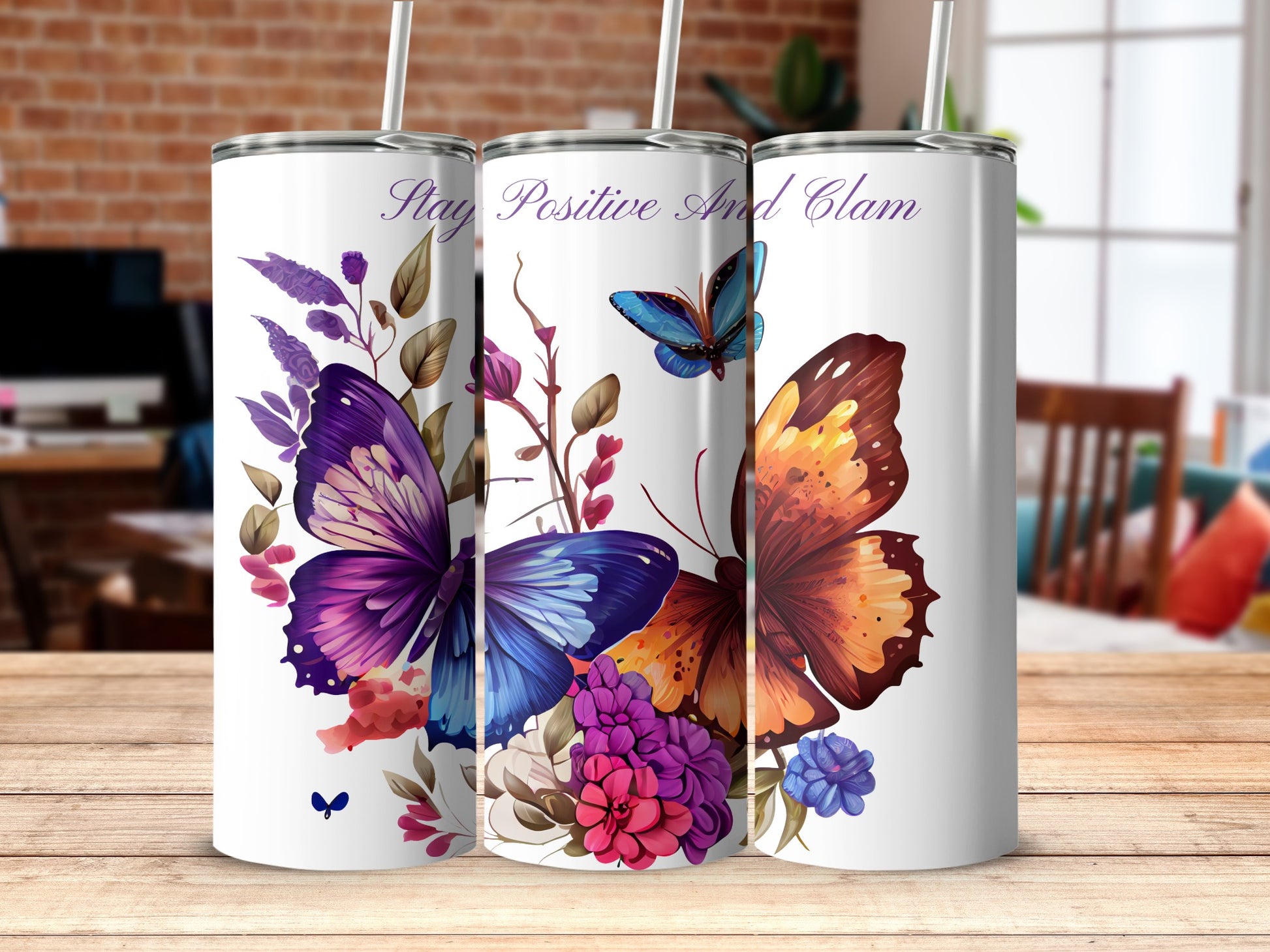 Stay Positive And Clam Butterfly Design Product