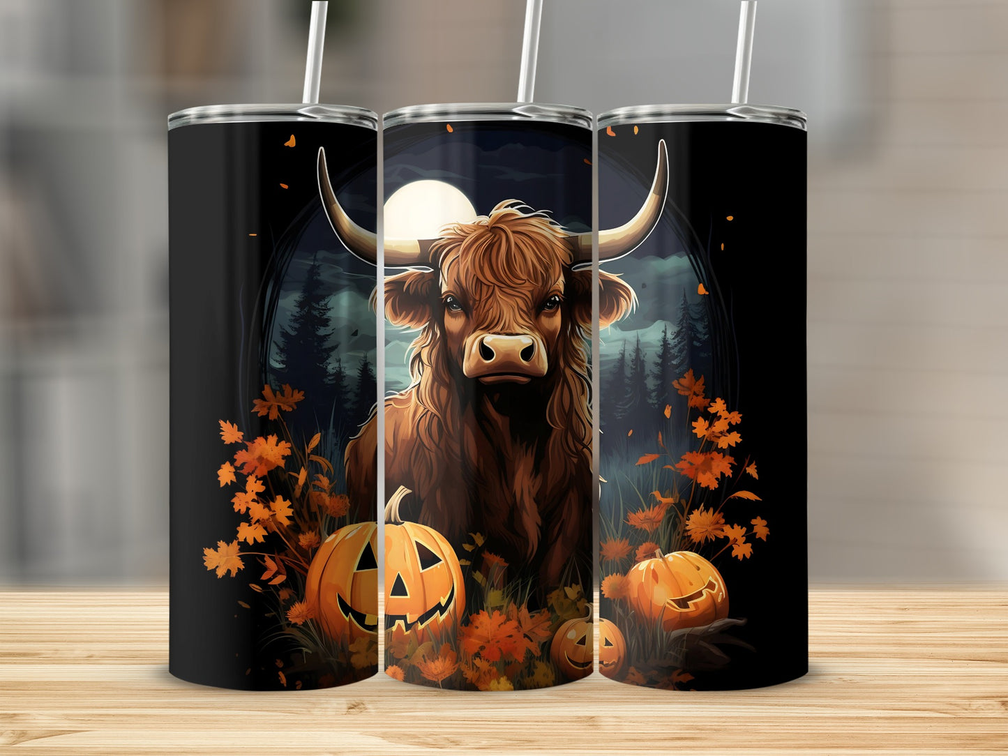 Highland Cow and Pumpkin Autumn Theme Tumbler