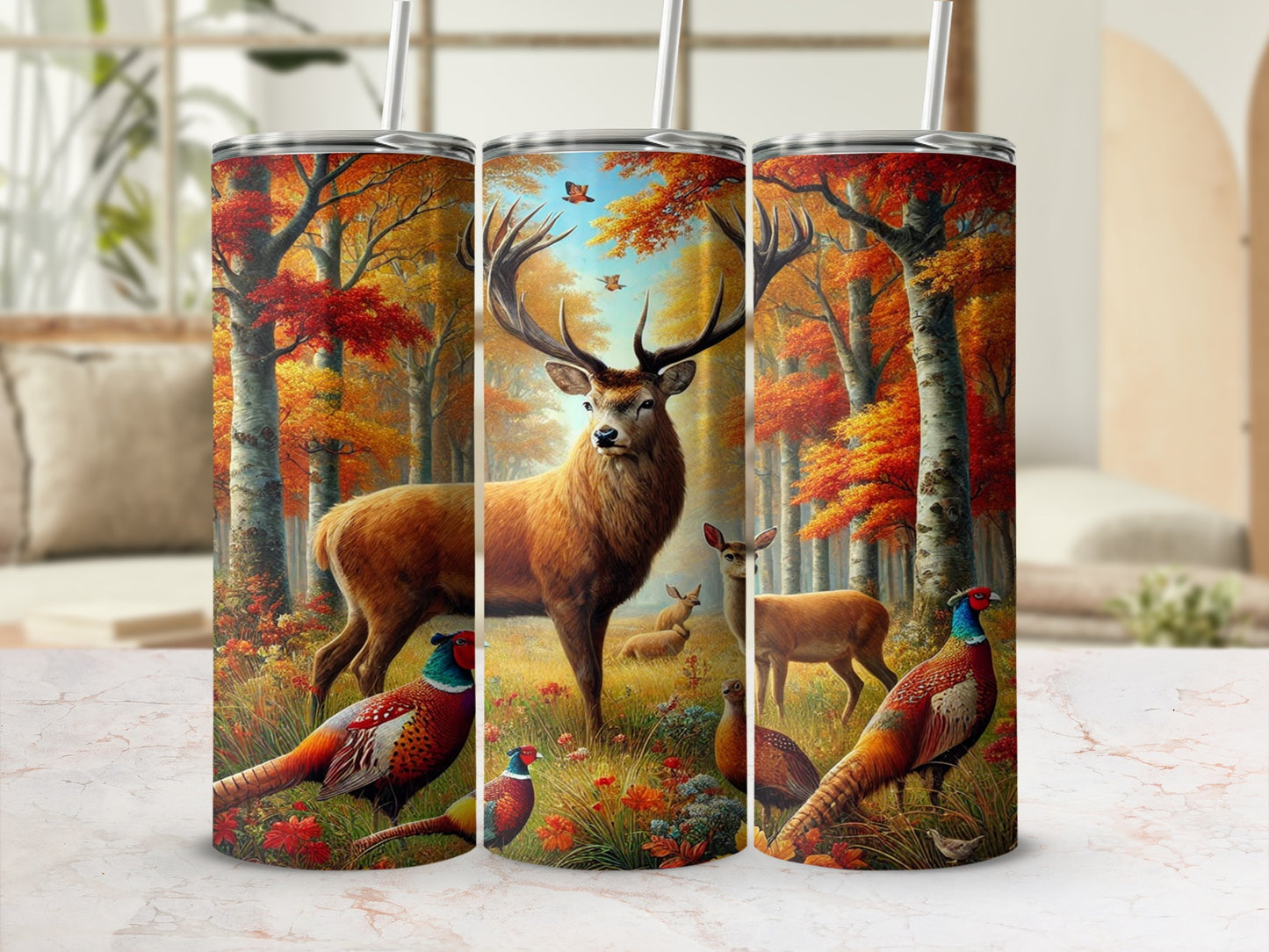 Majestic Deer in Autumn Forest Scenic Tumbler