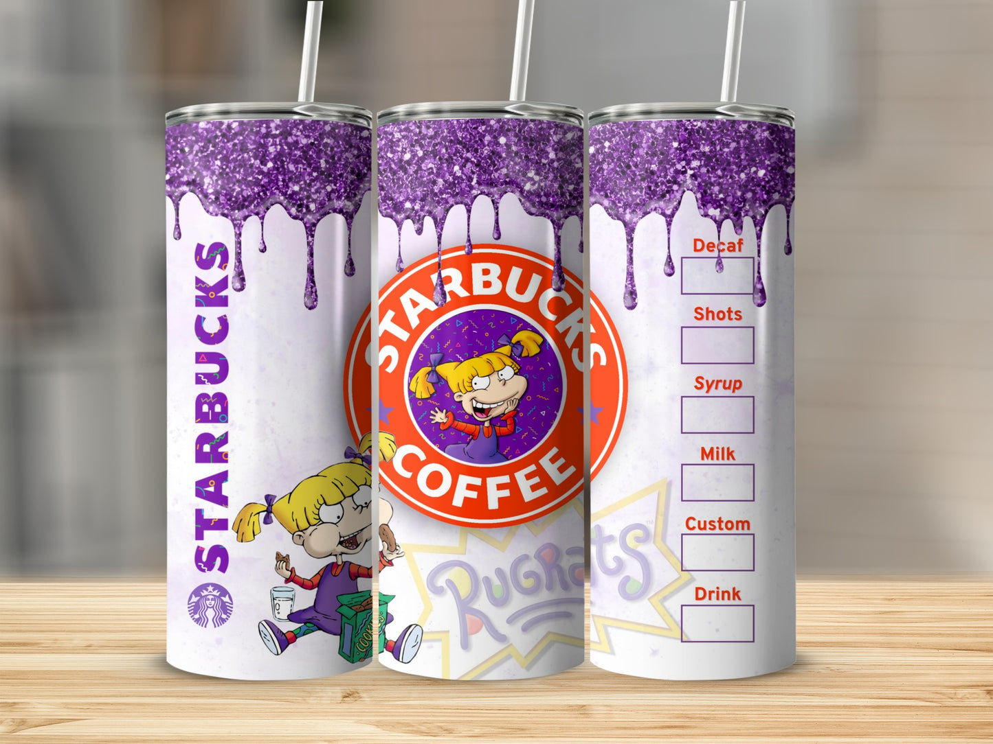 Purple Glitter Drip Starbucks Rugrats Tumbler Cup