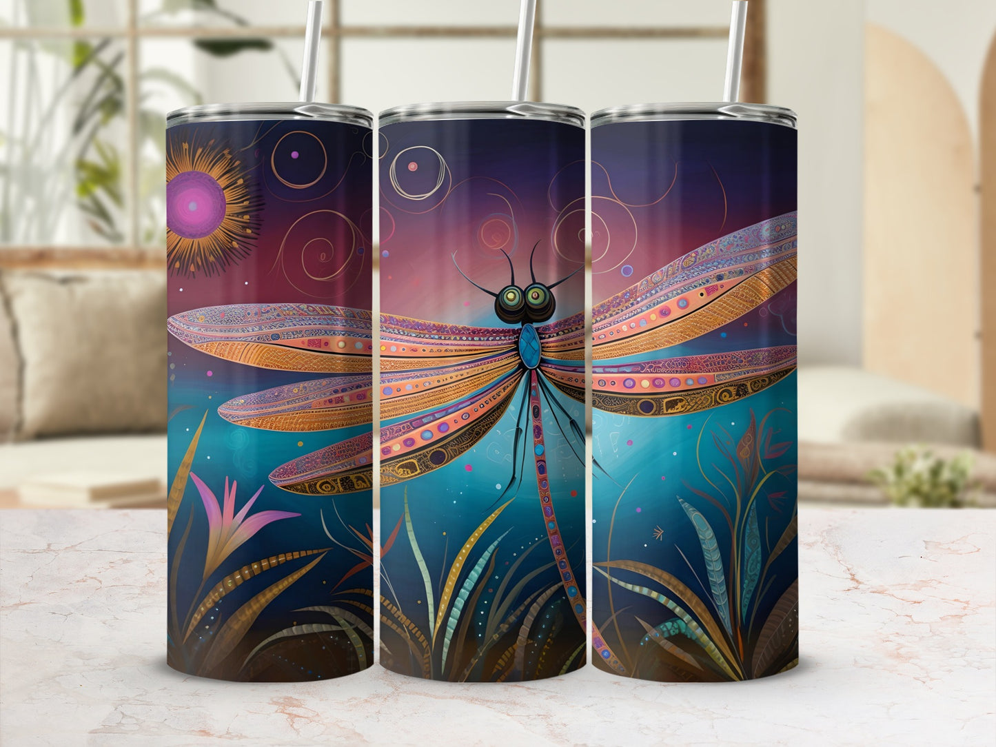 Colorful Dragonfly Design Insulated Tumbler Product