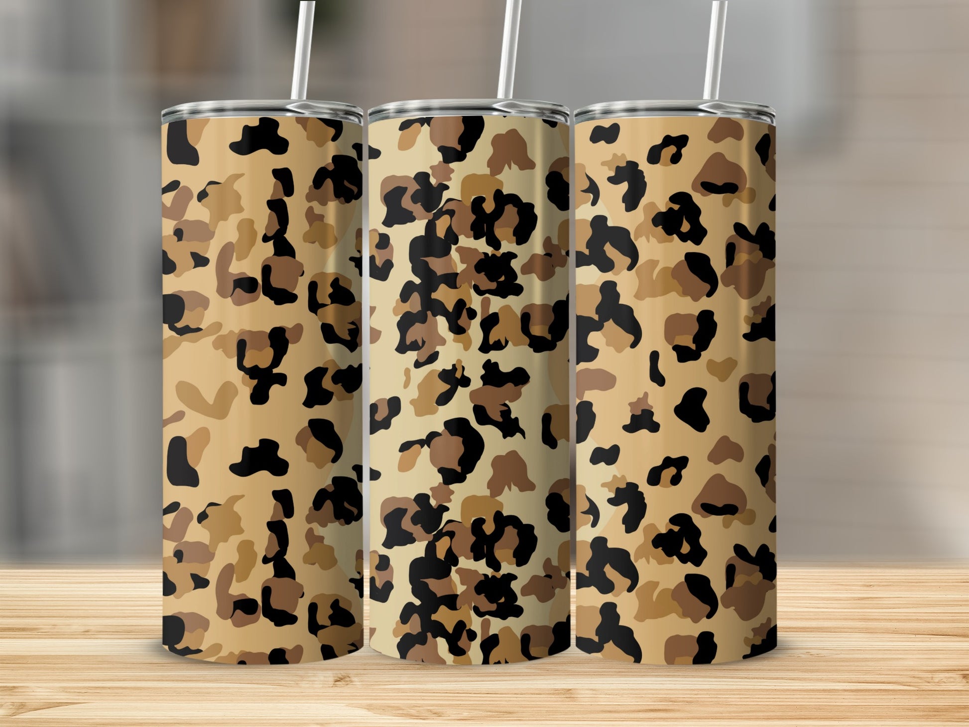 Stylish Camo Print Tall Tumbler Cup with Straw Product