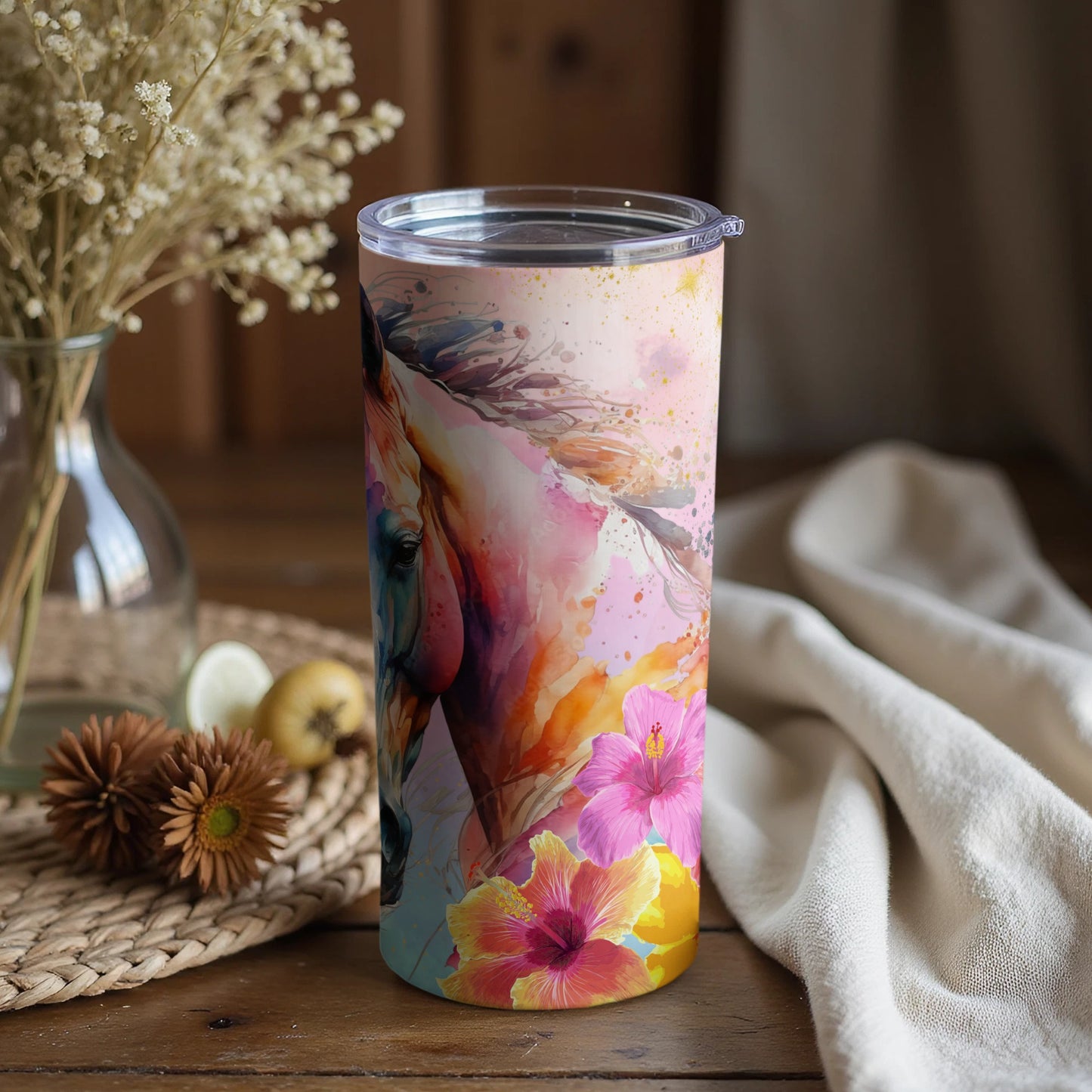 Abstract Floral Horse Design Tumbler for Drinks