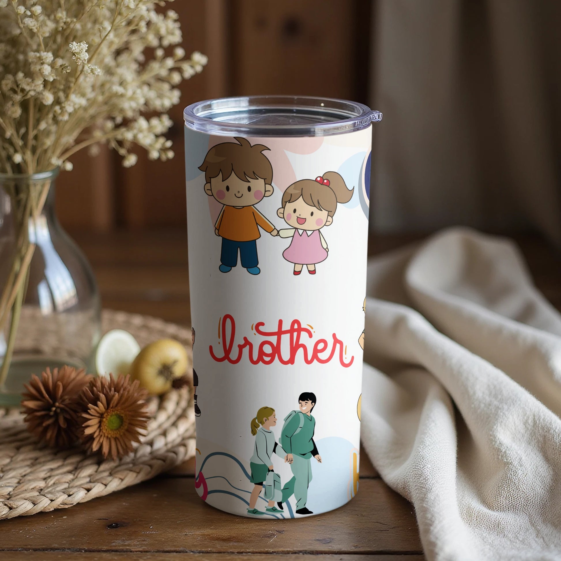 Cute Cartoon Brother and Sister Travel Mug