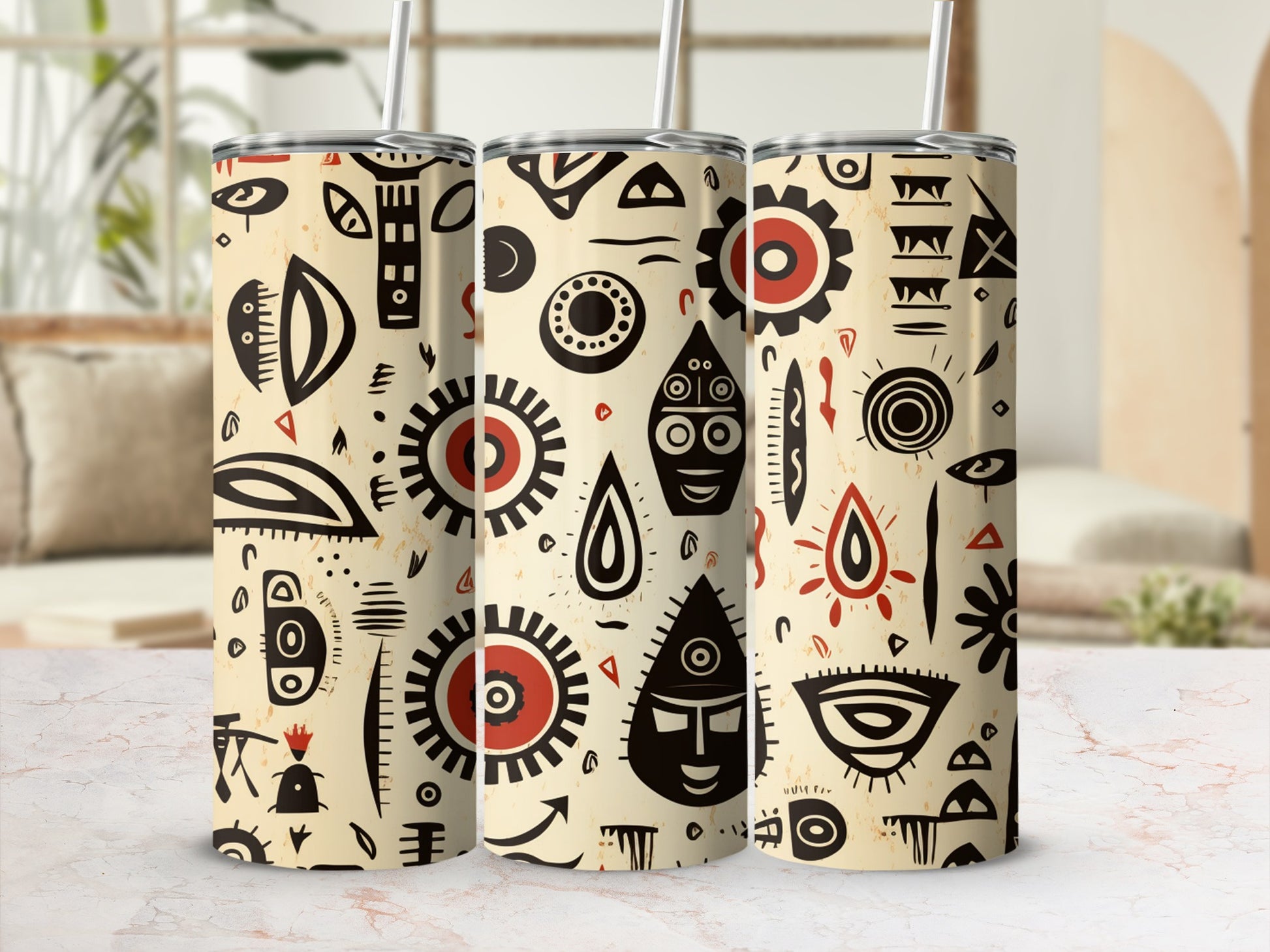 Abstract Tribal Art Pattern Stainless Steel Tumbler