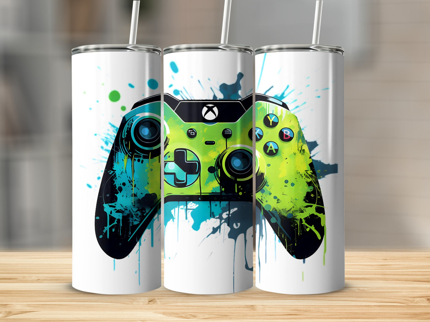 Vibrant Gaming Controller Splatter Art Tumbler Product