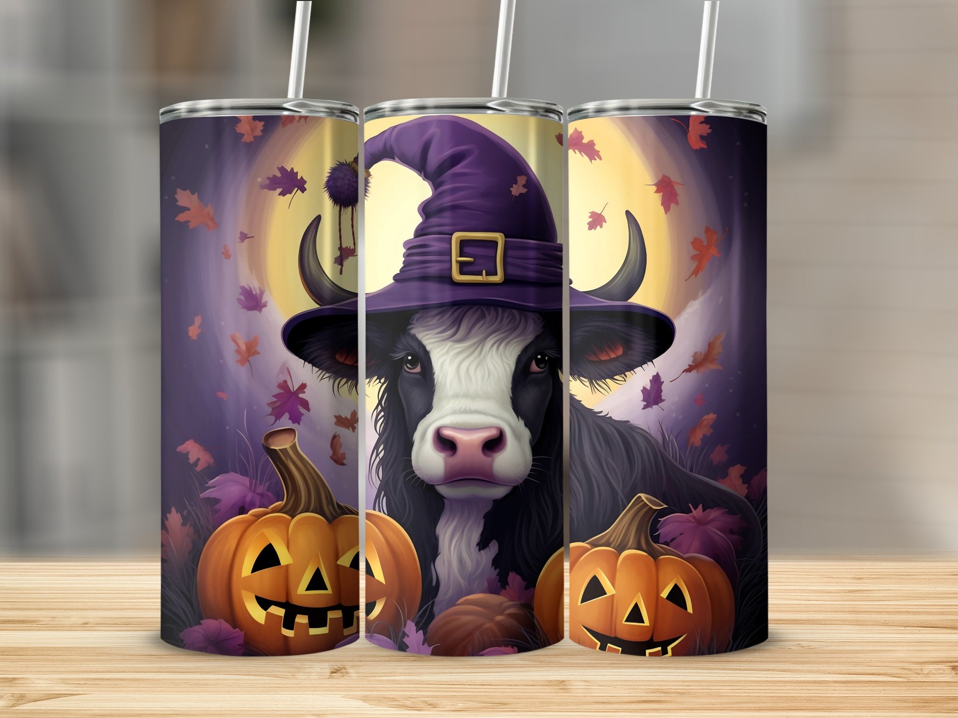 Halloween Cow Witch and Pumpkins Tumbler product
