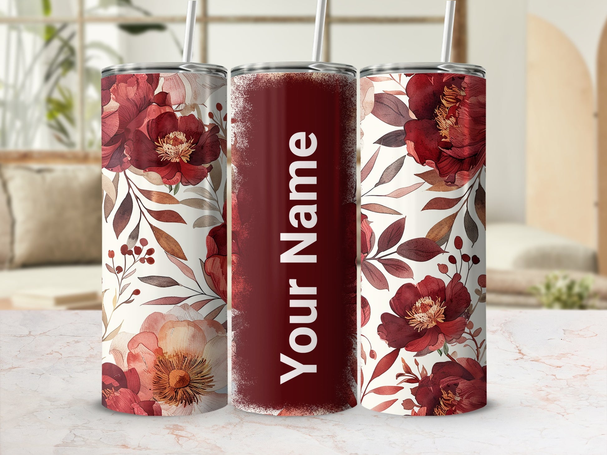 Personalized Floral Print Tumbler Custom Name Gift