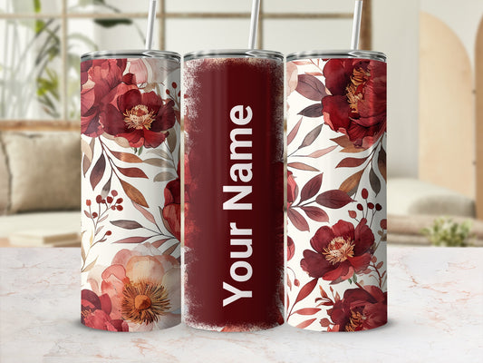 Personalized Floral Print Tumbler Custom Name Gift