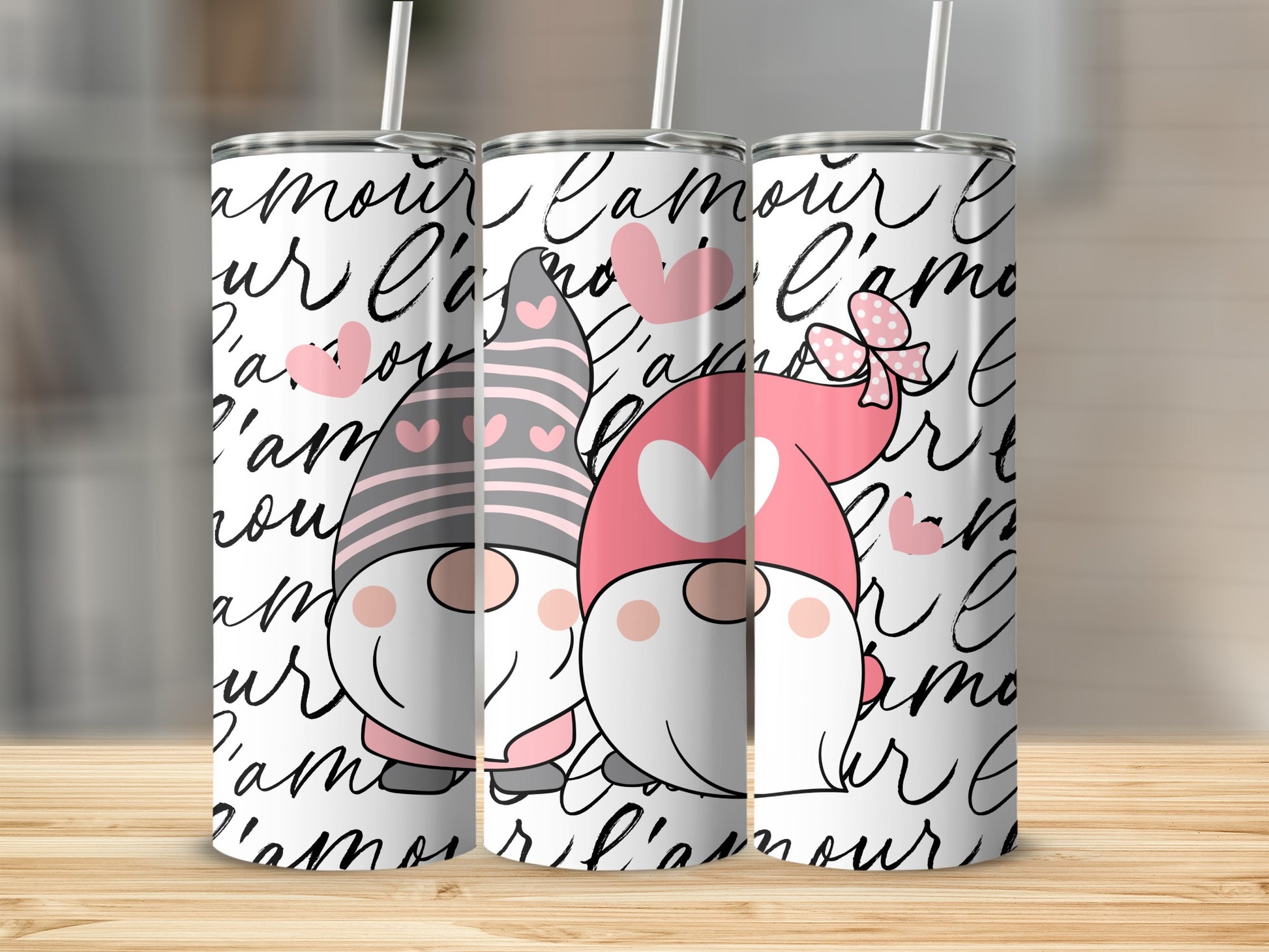 L'amour Themed Gnome Design Tumbler For Beverages