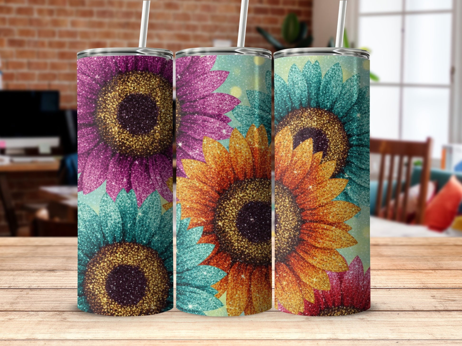 Stunning Colorful Sunflower Design Tall Tumbler Product