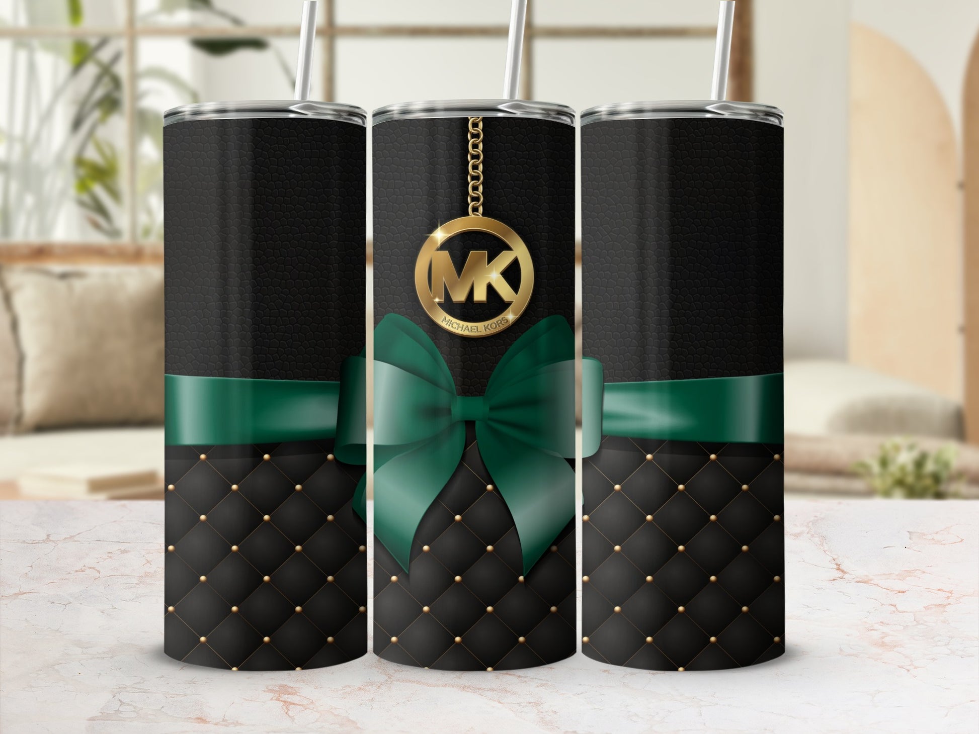 Luxurious Black and Green Tumbler With MK Pendant Design