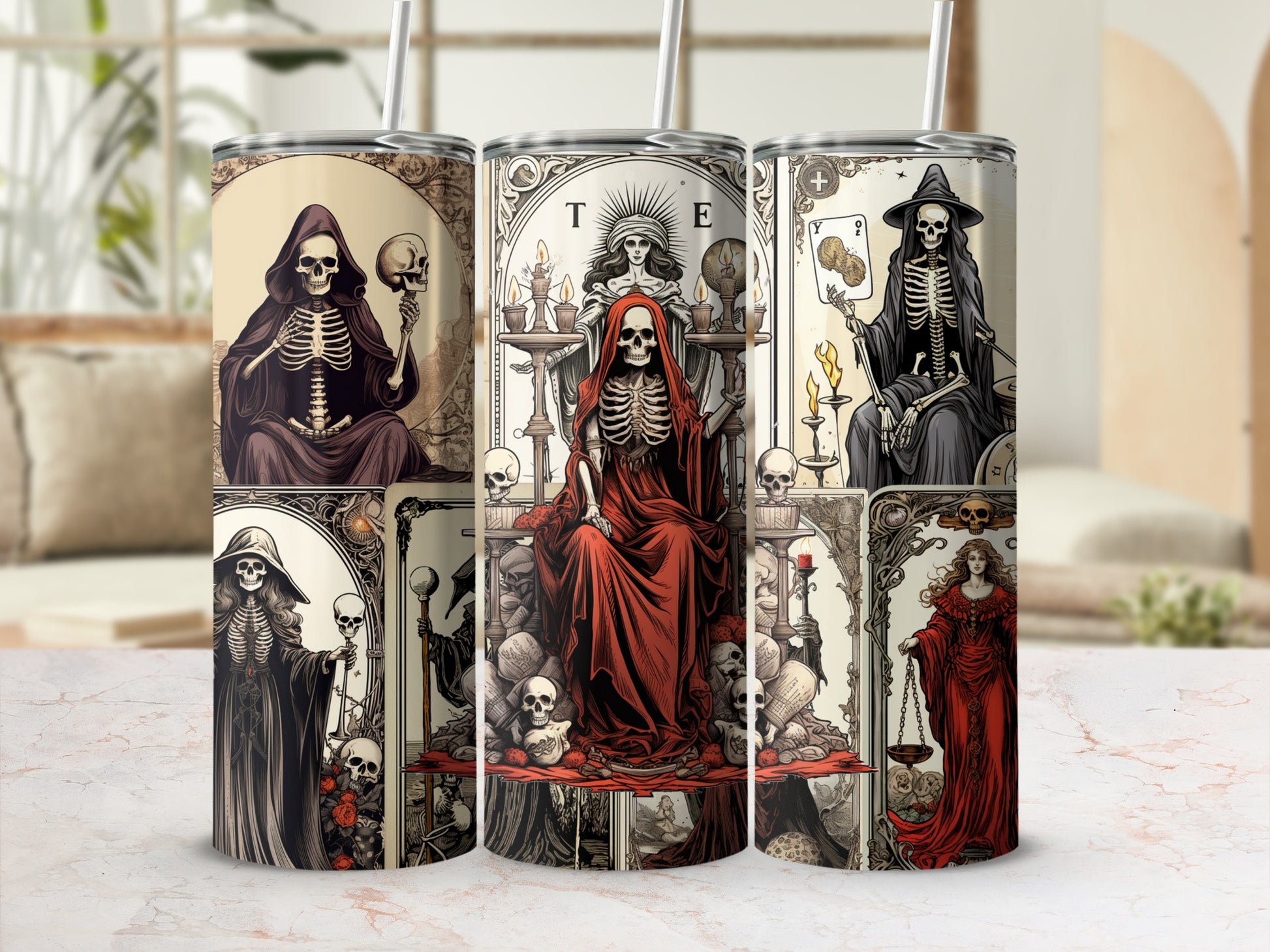 Gothic Skeleton Art Tumbler with Gothic Designs