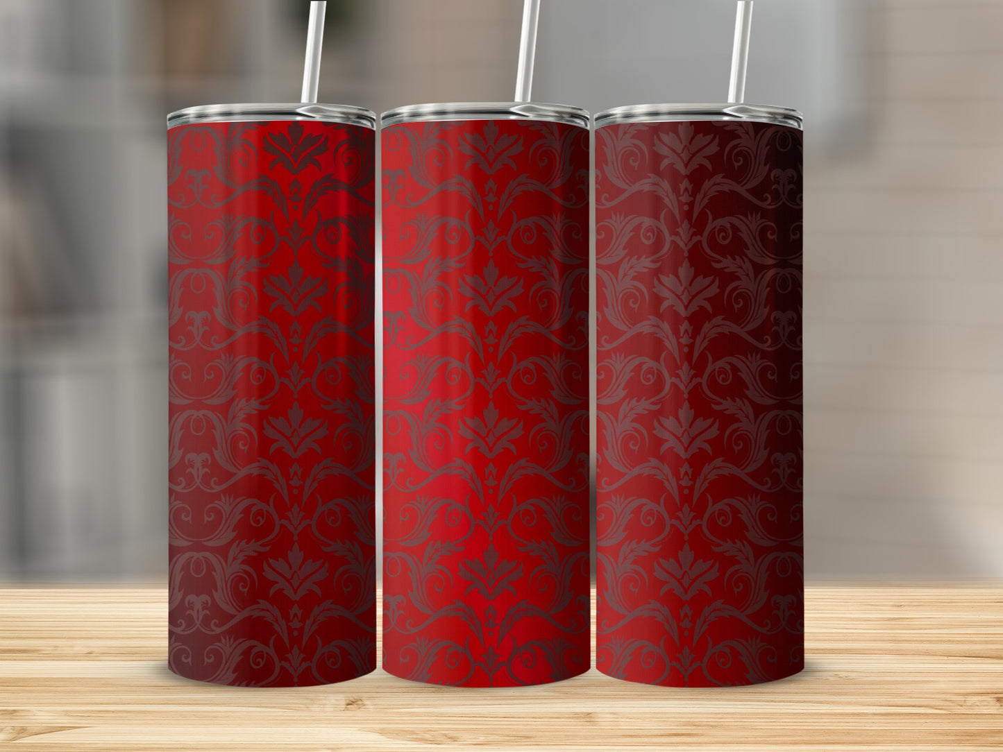 Red Gradient Damask Floral Pattern Art Design Tumblers