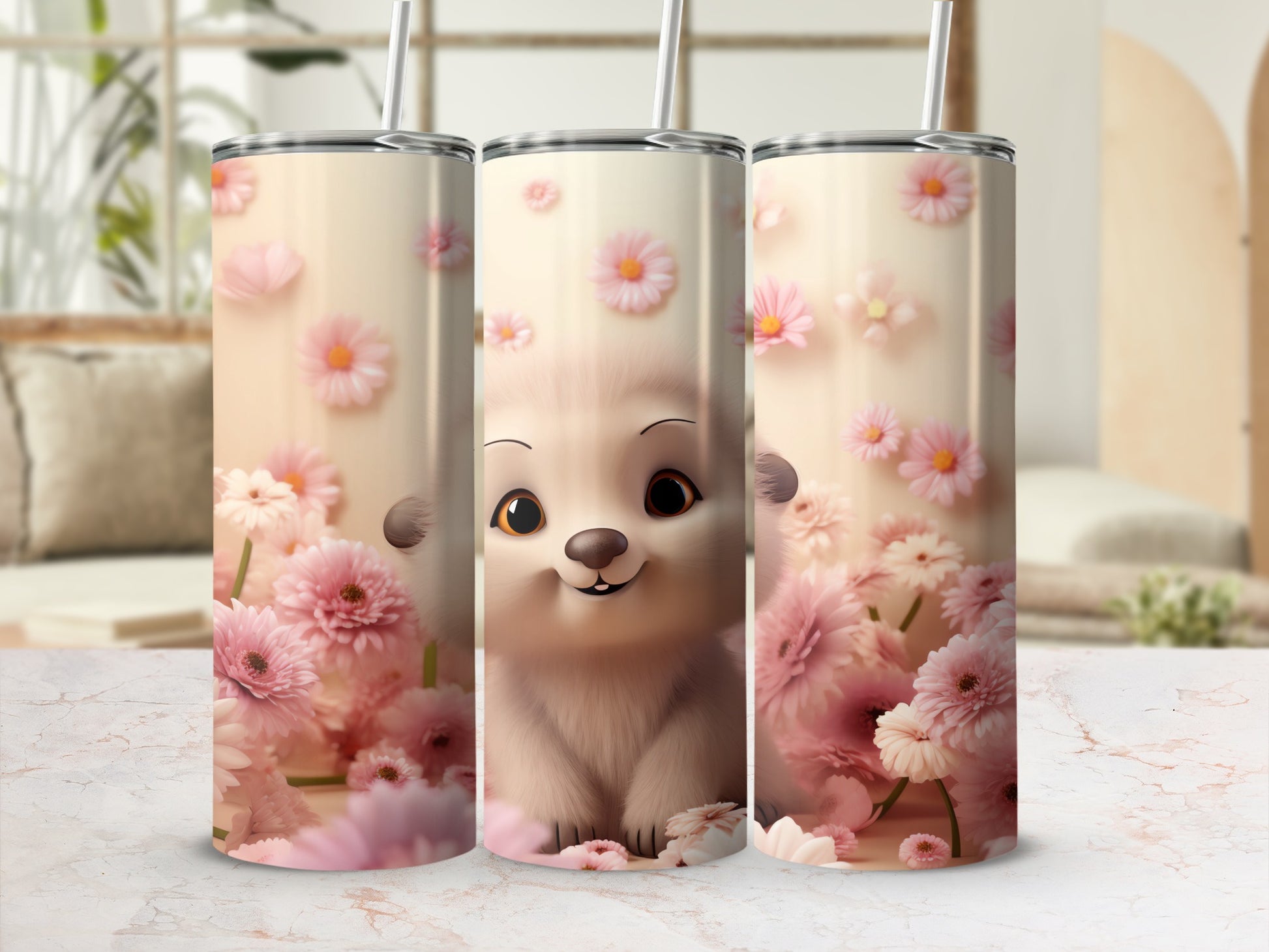 Cute Animal Pink Flowers Design Tumbler product type