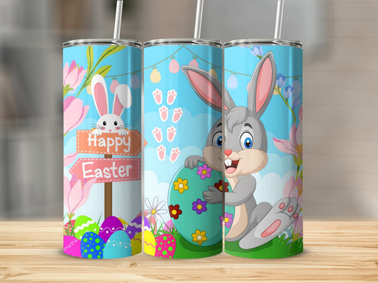 Happy Easter Bunny and Eggs Themed Drink Tumblers