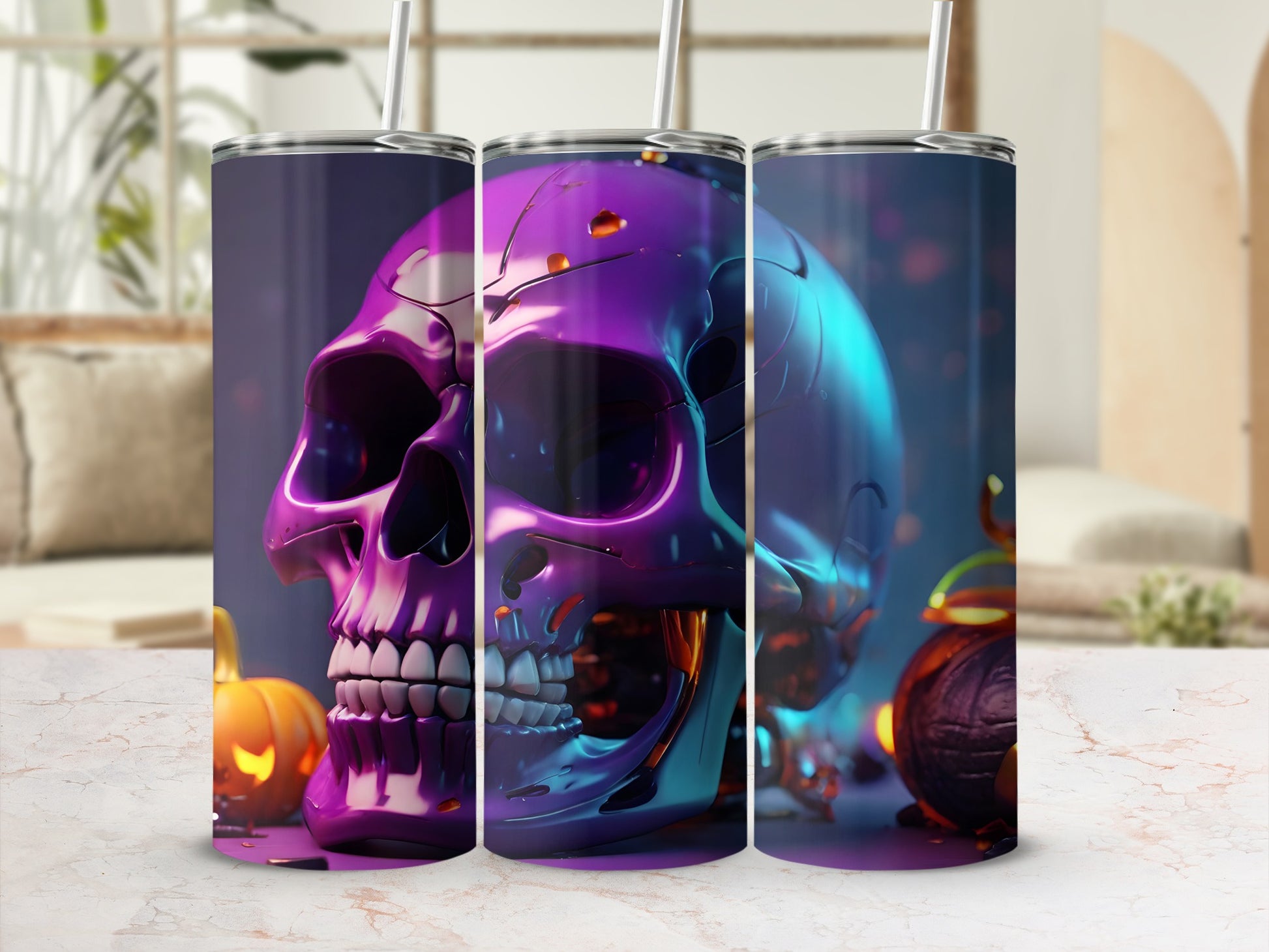 Glowing Purple Blue Skull Spooky Halloween product type