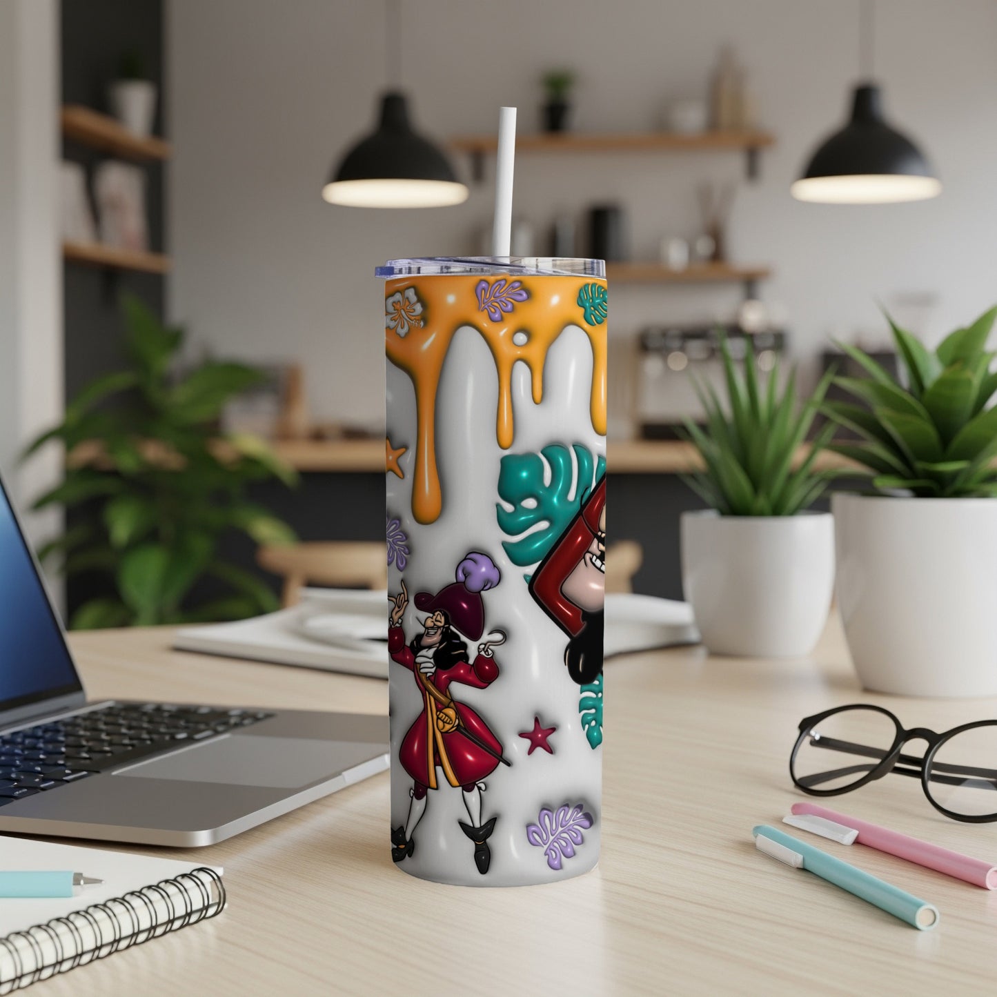 Tumbler featuring Disney's Captain Hook and Ariel cartoon characters.