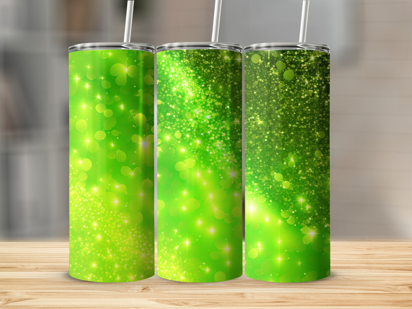 Bright Green Glitter Bokeh Sparkle Clover Tumbler product type