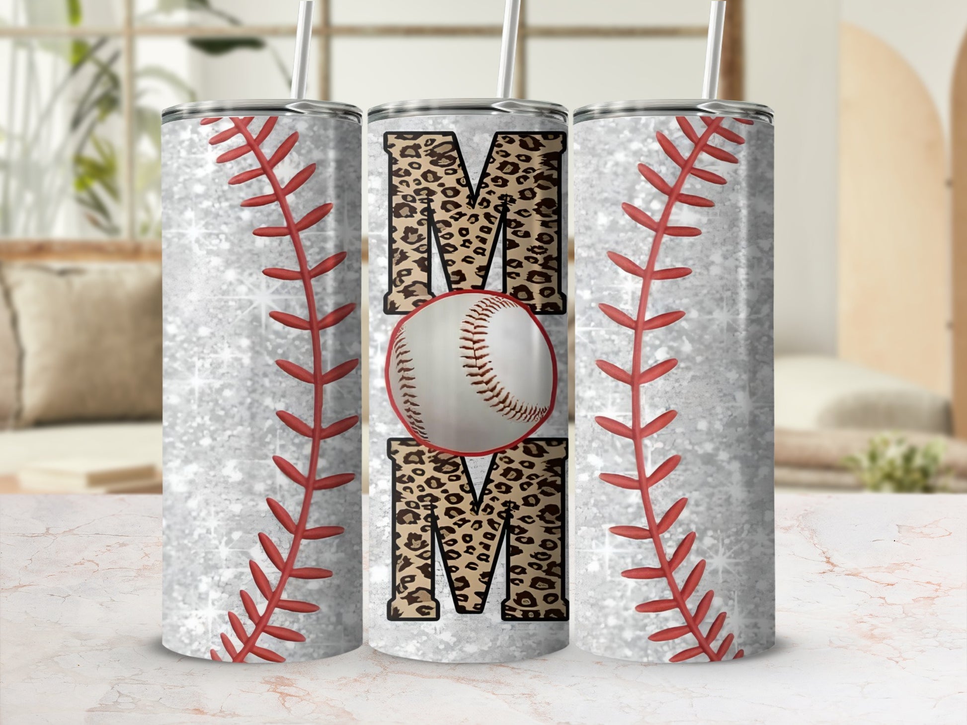 Leopard Print Mom Baseball Design Tumbler
