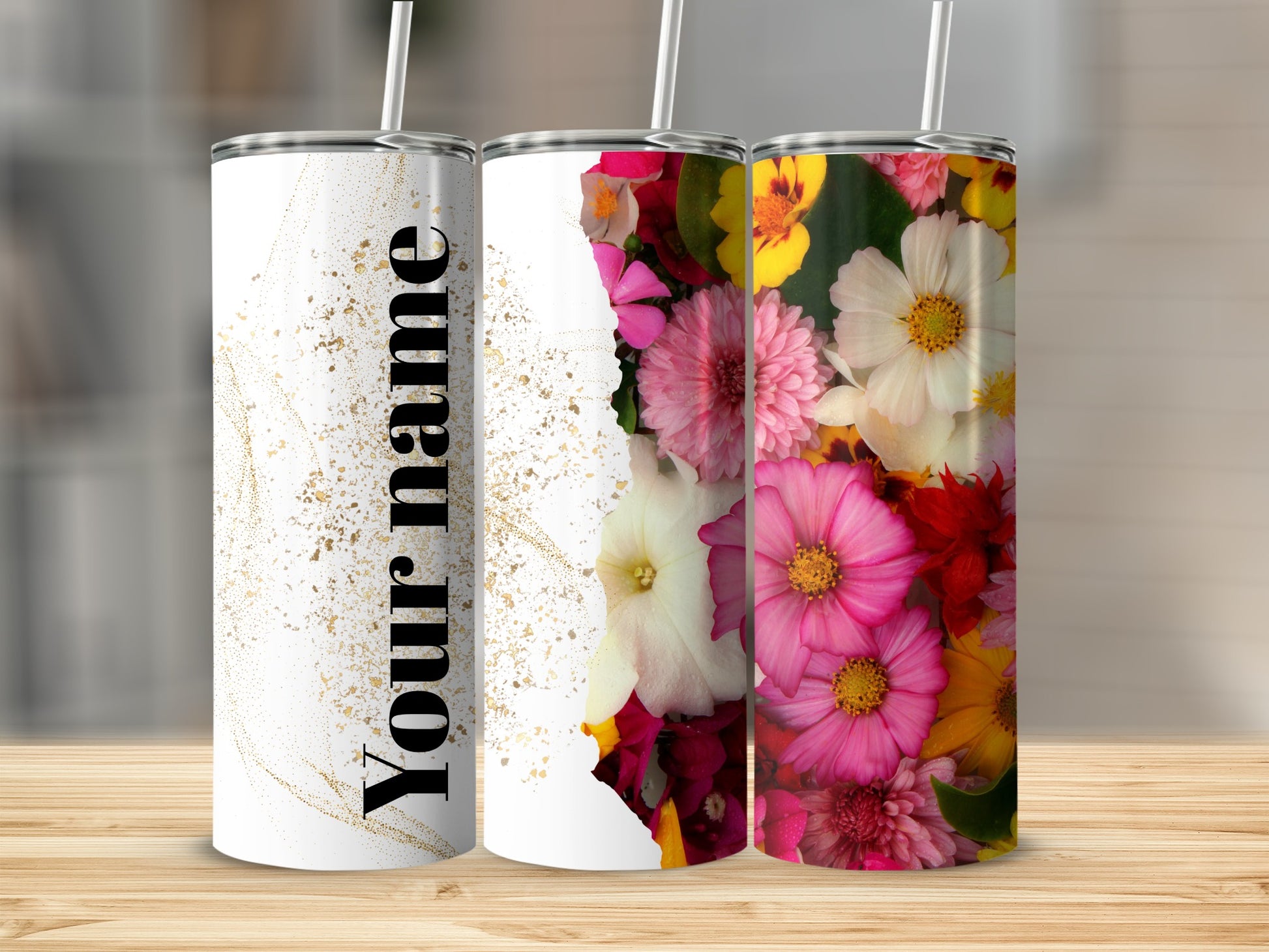 Personalized Floral Design Customizable Tumbler