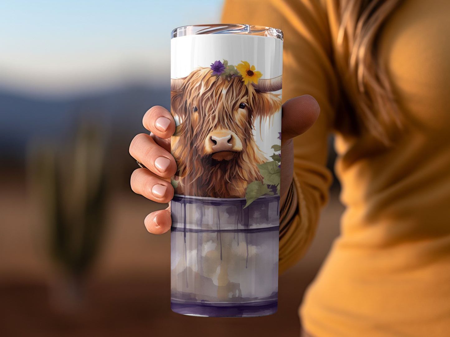 Highland Cow with Flowers Design Insulated Tumbler