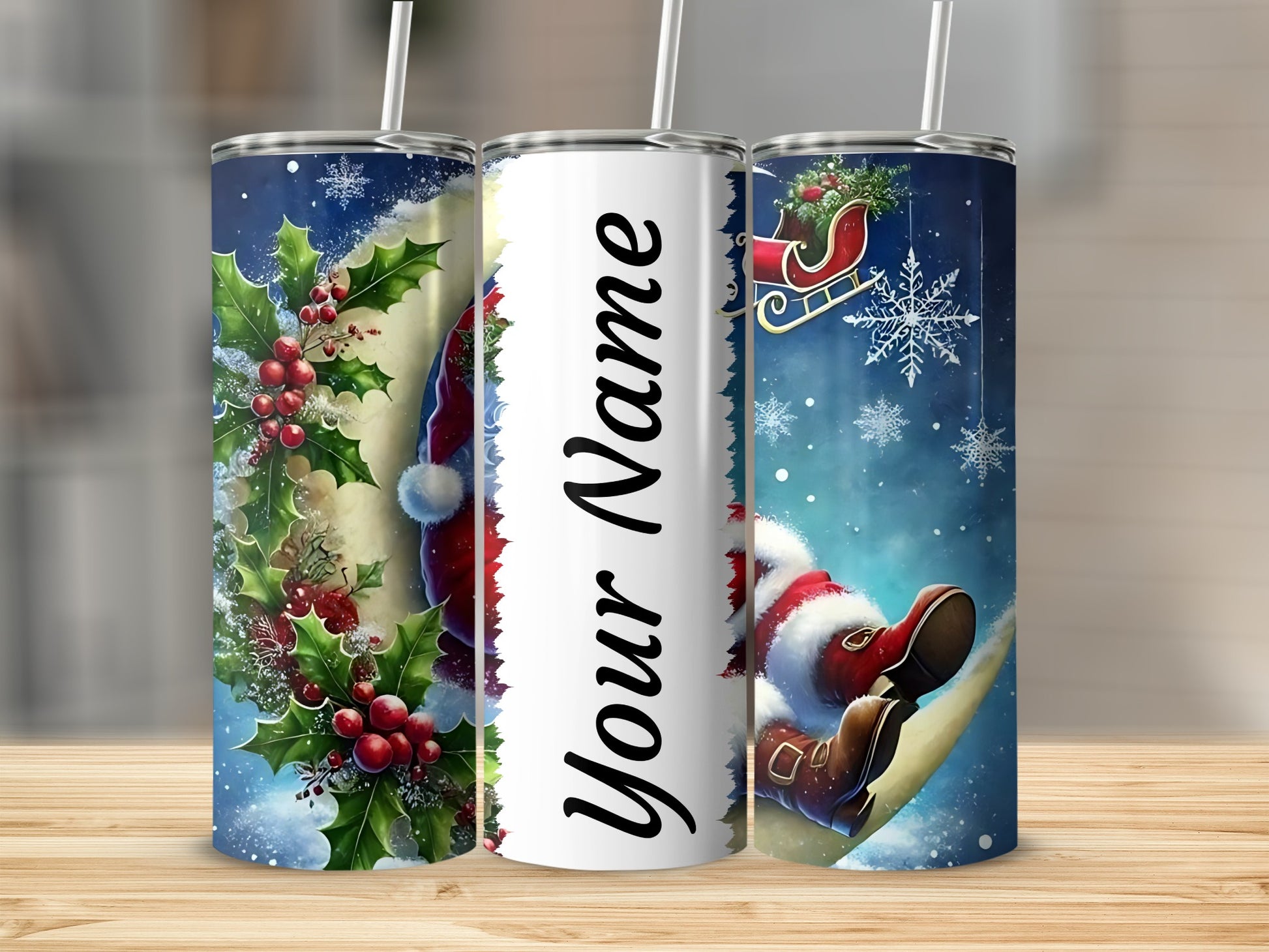 Personalized Christmas Themed Tumbler with Straw