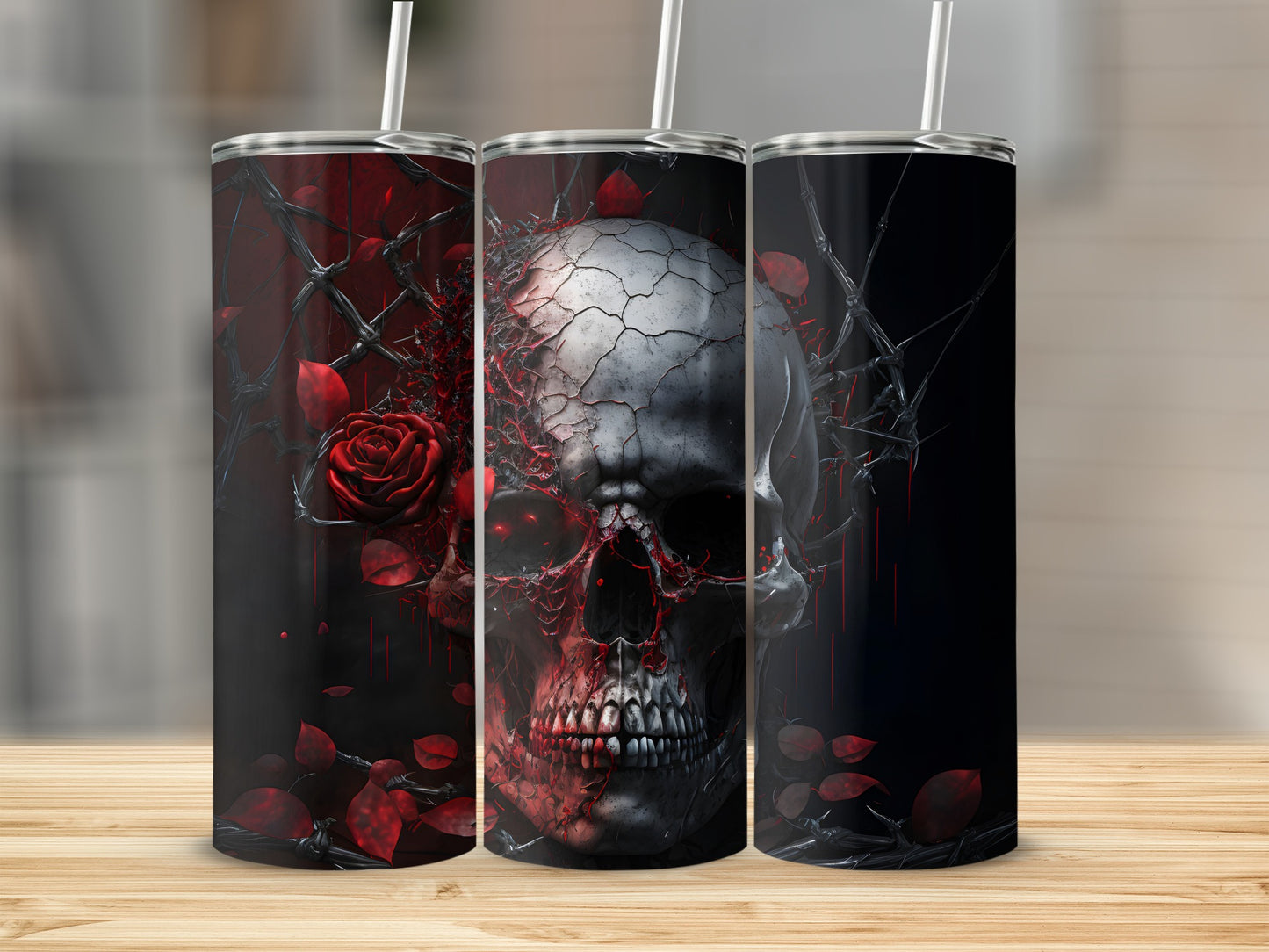 Gothic Skull with Rose Art Tumbler Flask Product