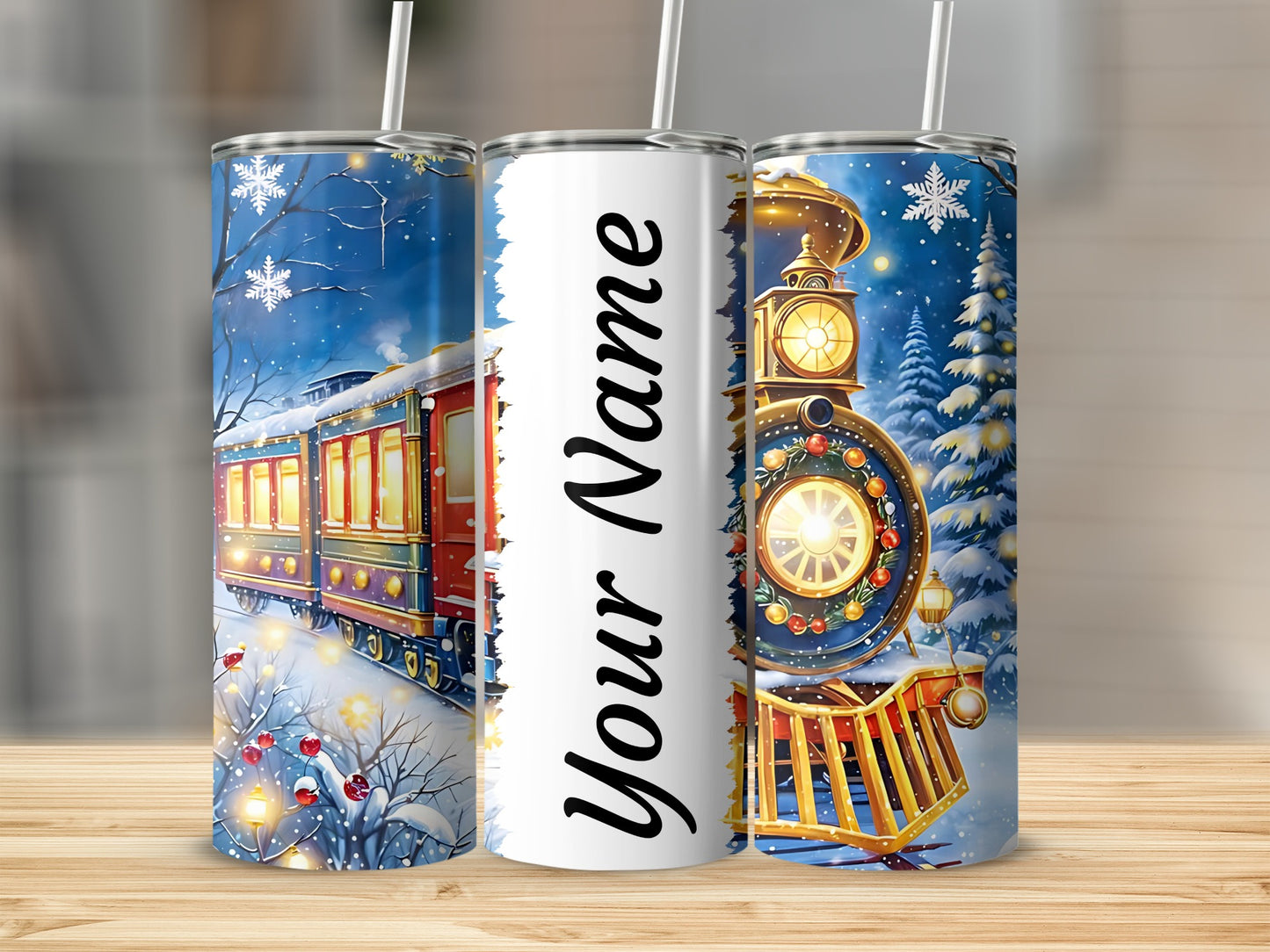 Personalized Christmas Train Scene Tumbler Cup