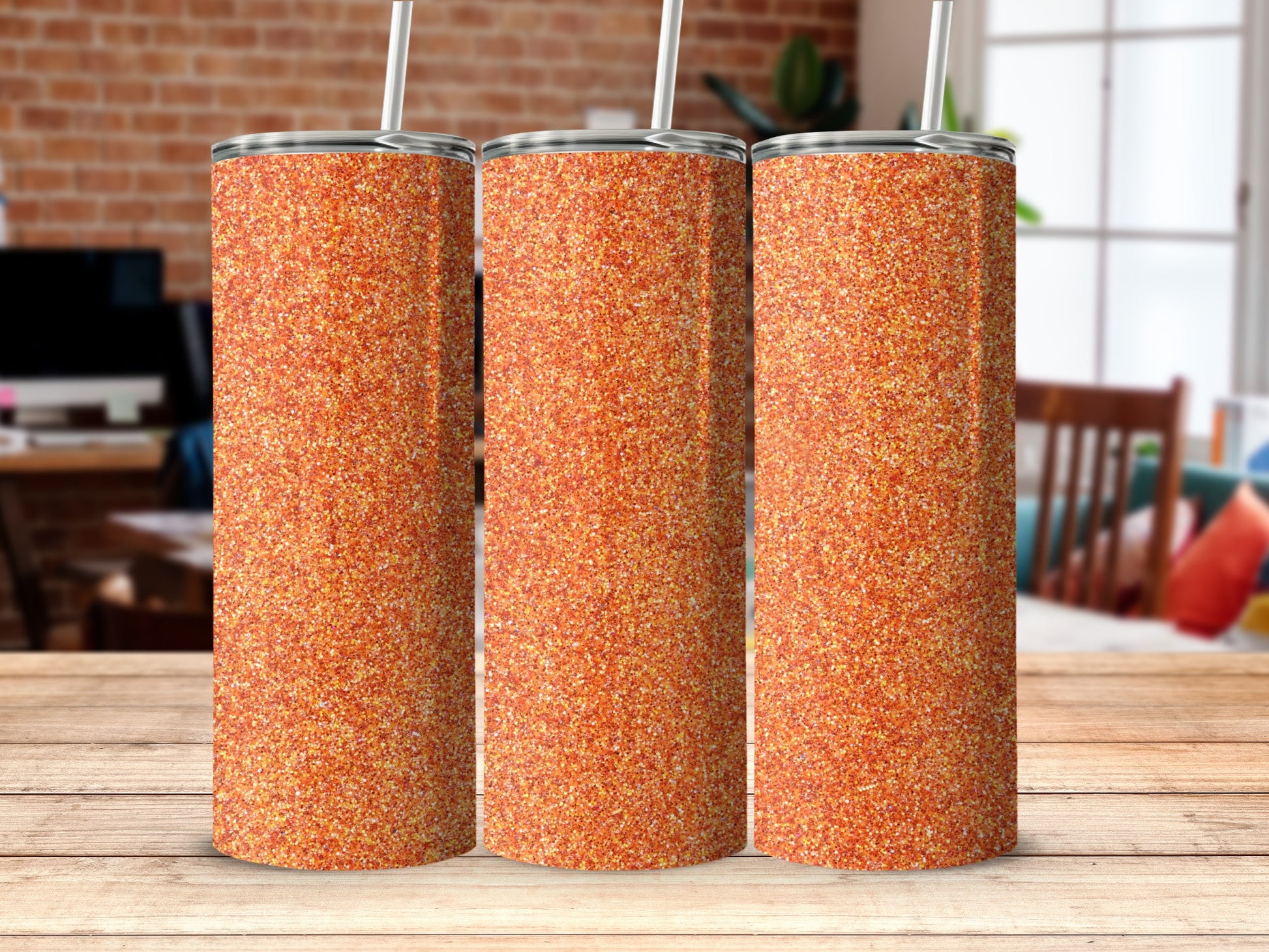 Vibrant Glittery Orange Tumbler Drinkware