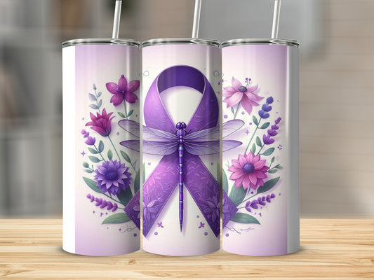 Purple Dragonfly and Floral Print Tumbler Product