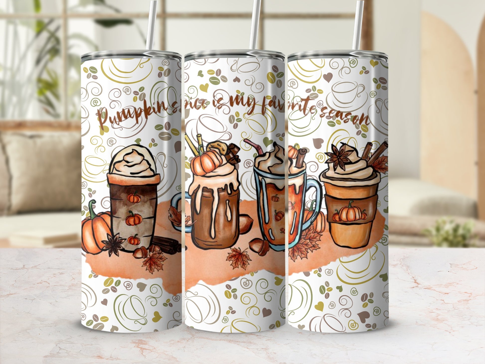 Autumn Themed Pumpkin Spice Season Travel Tumbler