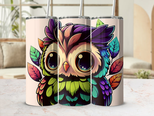 Colorful Owl Art Design Insulated Tumbler Cup