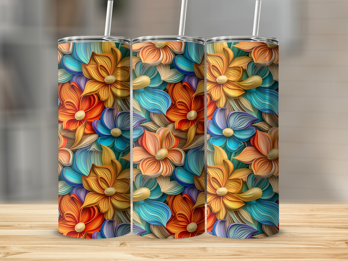 Bright Floral Design Insulated Tumbler Cup