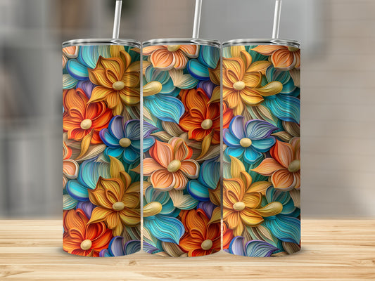 Bright Floral Design Insulated Tumbler Cup