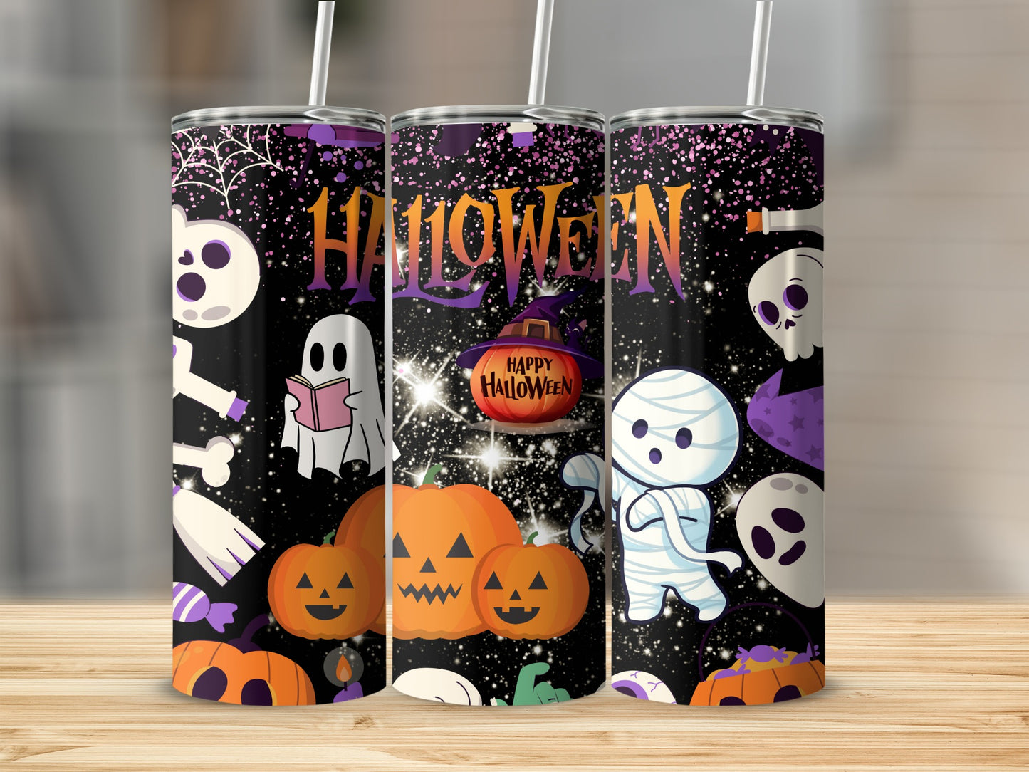 Halloween Themed Spooky Fun Tumbler Cup With Straw