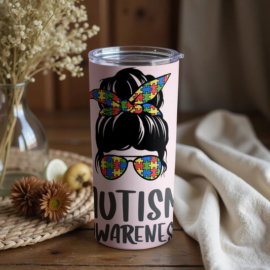 Autism Awareness Tumbler with Puzzle Pattern