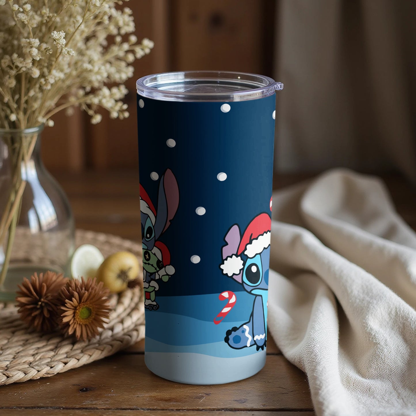 Christmas Themed Tumbler with Cartoon Design