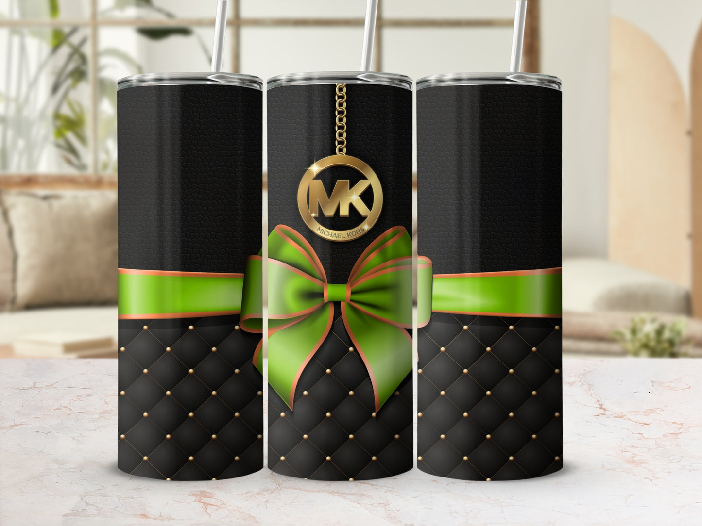 Elegant Black and Green Gift Tumbler with Bow Design