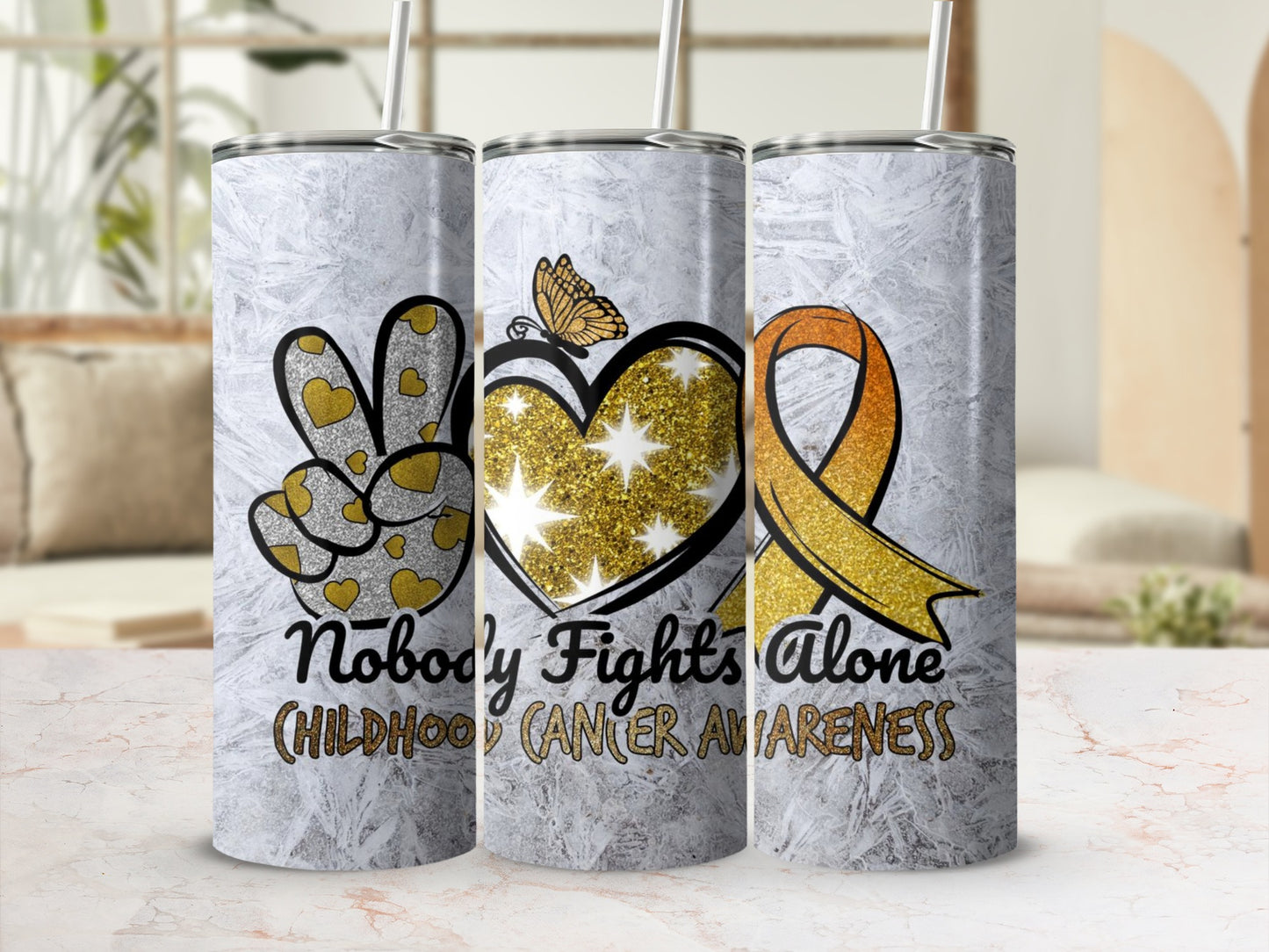 Nobody Fights Alone Childhood Cancer Awareness Tumbler