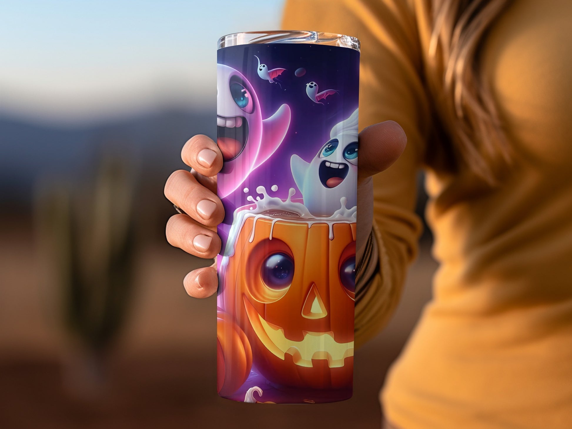 Spooky Halloween Ghost and Pumpkin Tumbler Cup