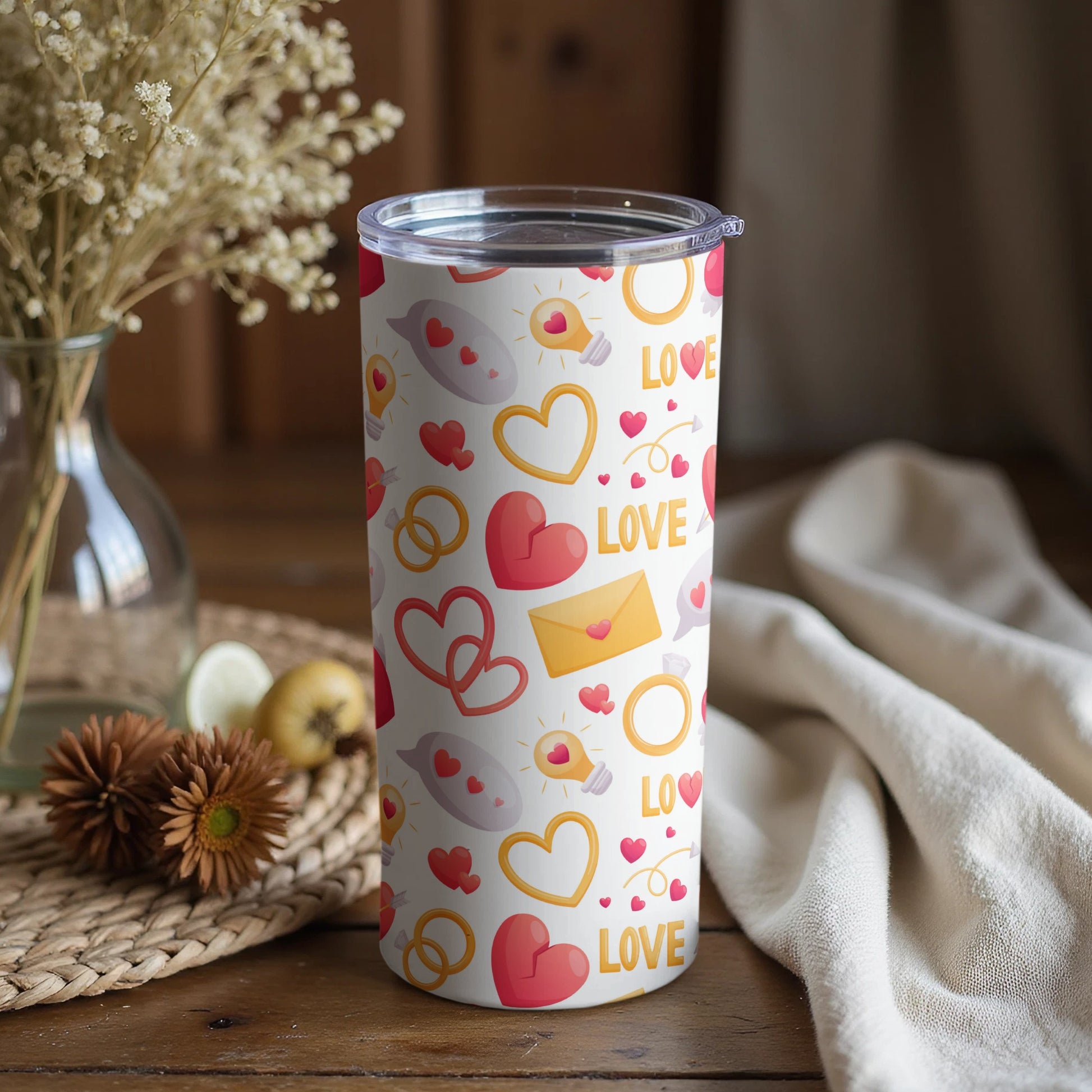 Love Themed Hearts and Letters Patterned Tumbler