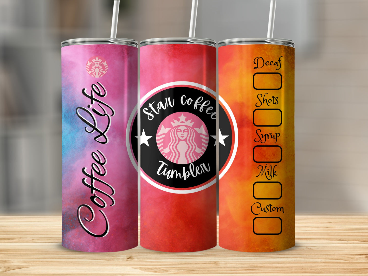 Colorful Star Coffee Tumbler Customizable Drink Tracker
