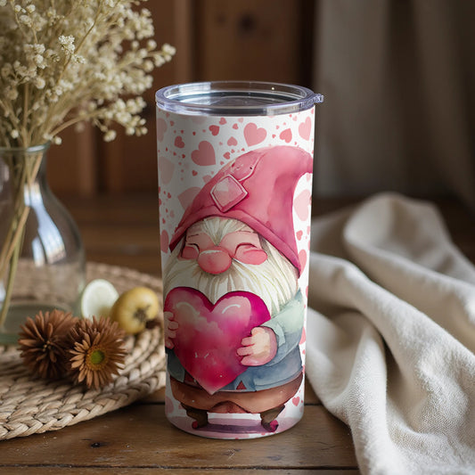 Cute Pink Gnome Holding Heart Valentine's Gift Tumbler