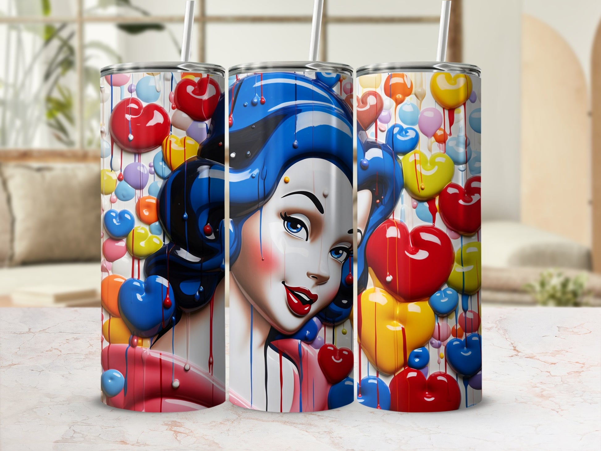 Colorful Hearts and Lady Art Insulated Tumbler