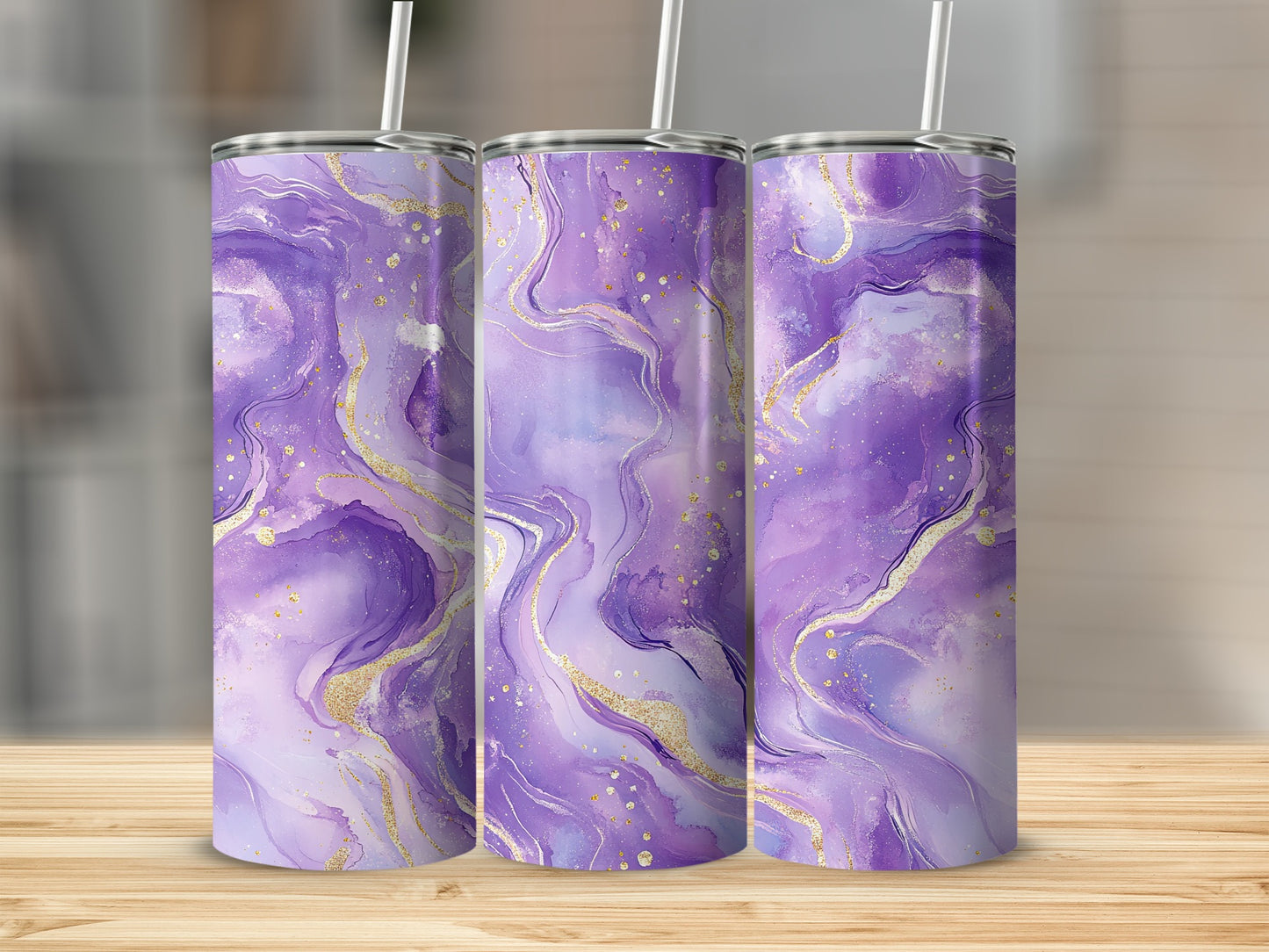 Elegant Purple Gold Veins Design for Unique Tumblers