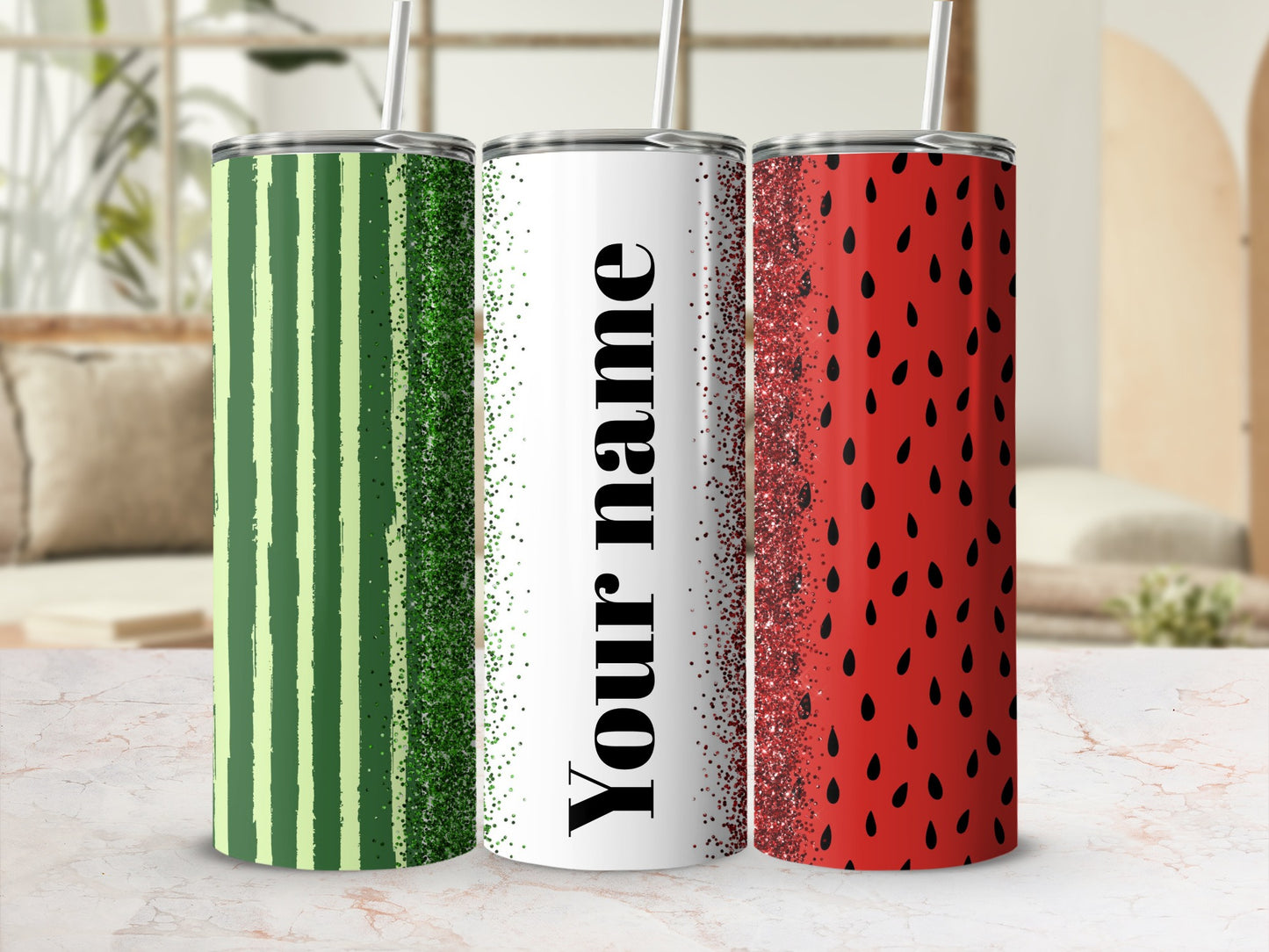 Watermelon Glitter Personalized Tumbler