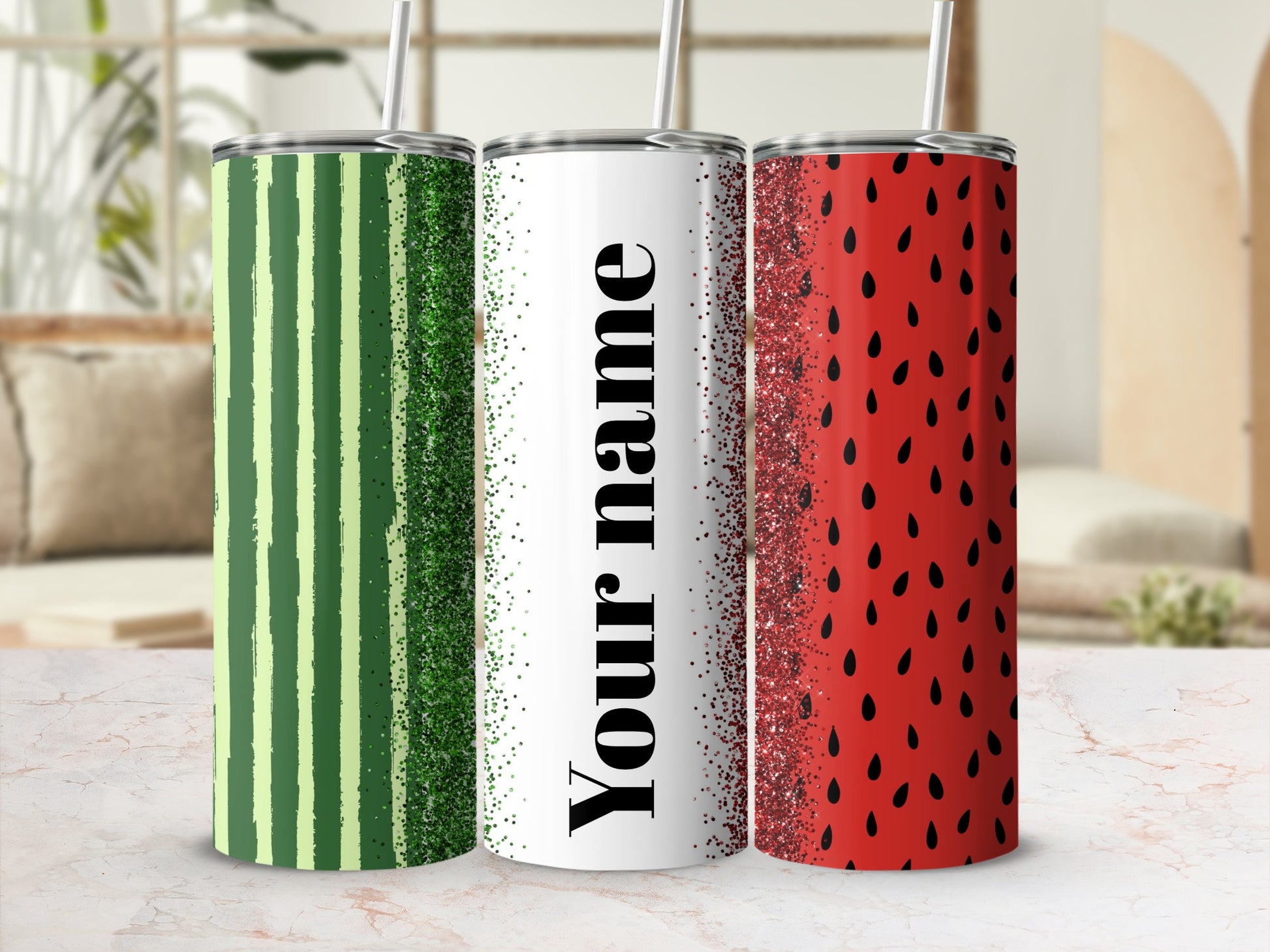 Watermelon Glitter Personalized Tumbler
