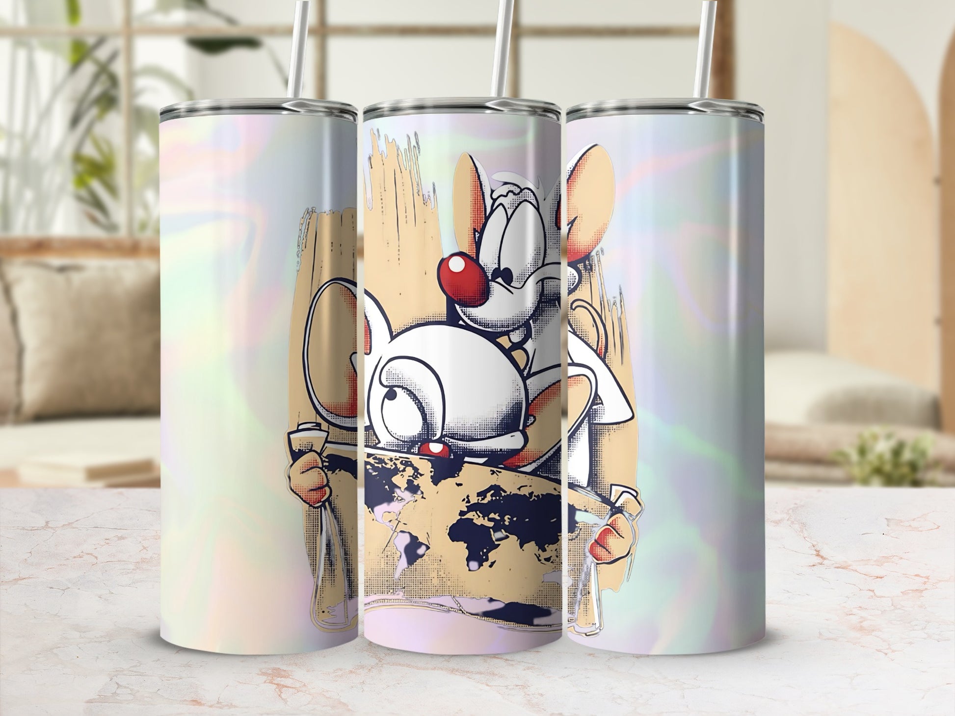 Cartoon Mouse Design Tumbler with Straw 20oz Cup