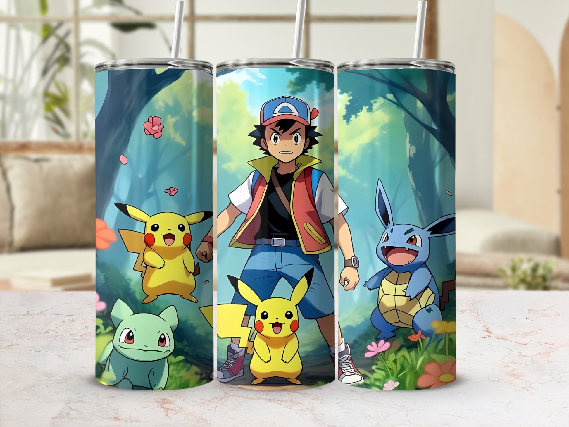 Pokémon Ash Pikachu Bulbasaur Squirtle Tumbler Product